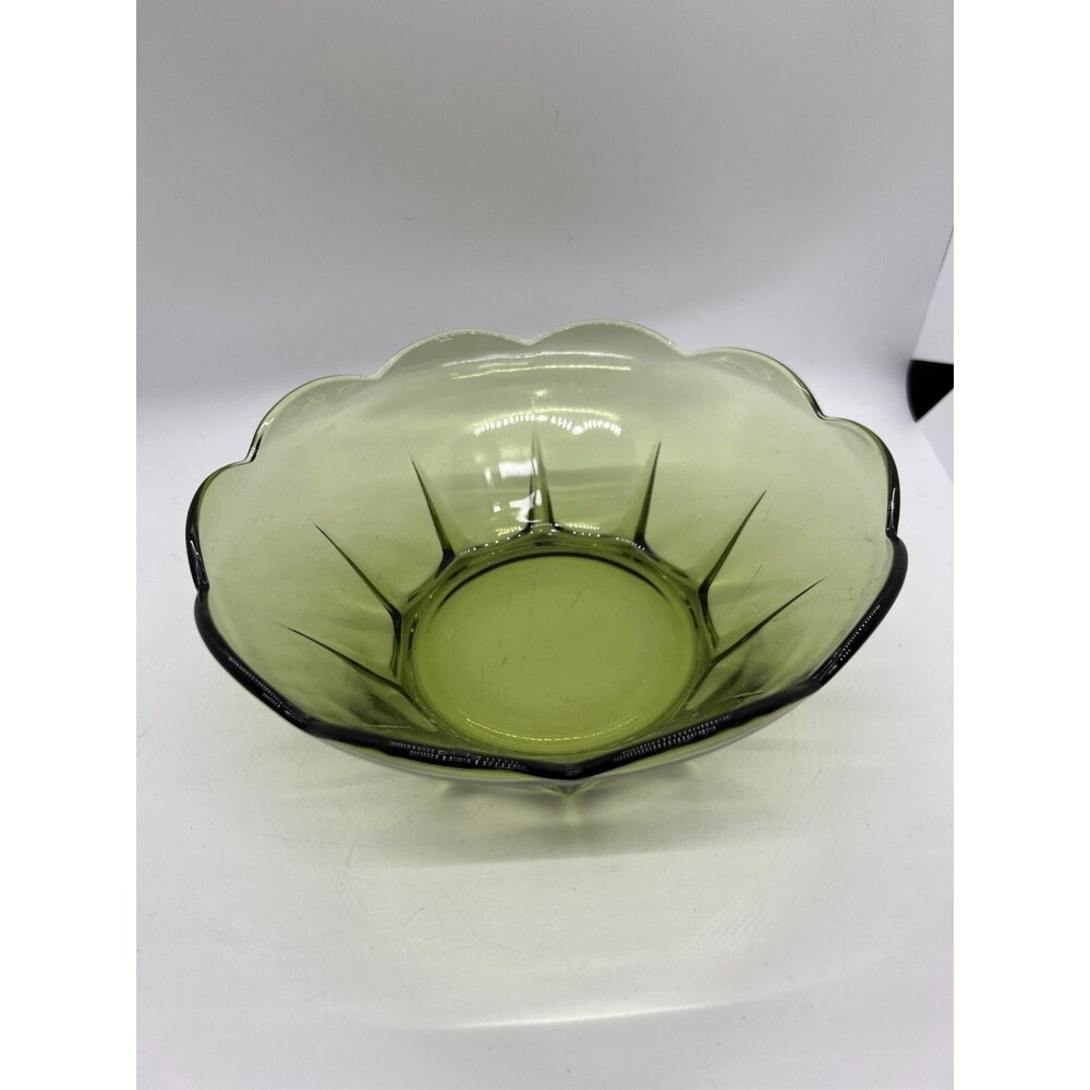 Vintage Hazel Atlas Avocado Green Capri Glass Dish Bowl serving art